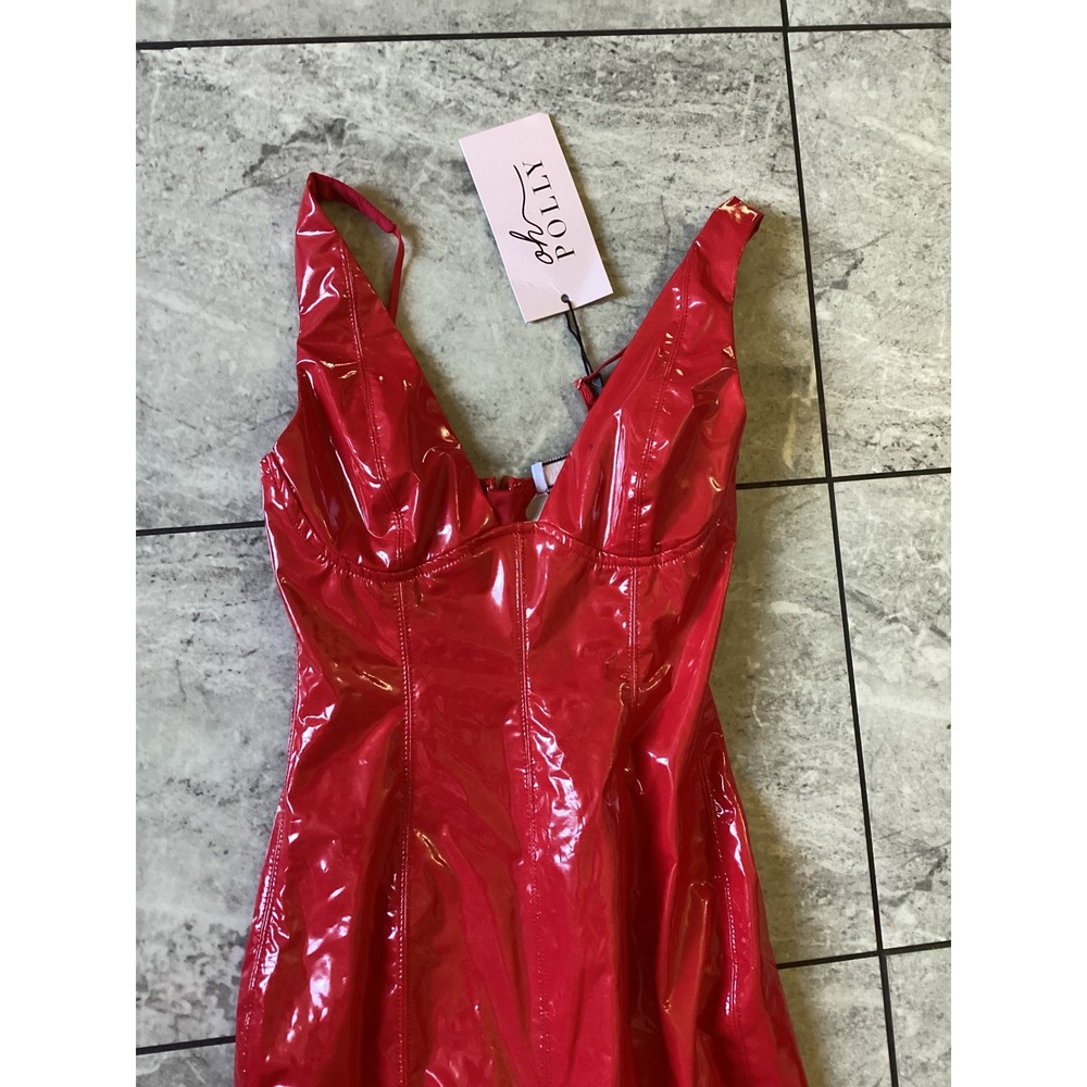 Oh Polly Fire Red Vinyl Corset Jumpsuit Womens US 0 UK 4 New With Tags - Picture 3 of 13